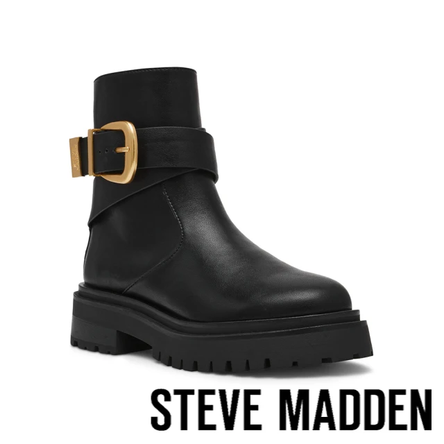 steve madden LEXS 釦帶繞踝皮革短靴(黑色)