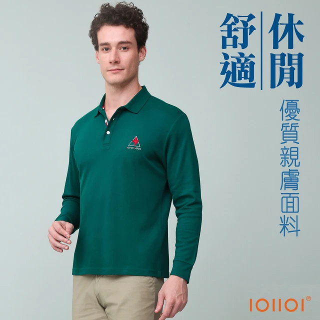 oillio 歐洲貴族 男裝 長袖刺繡POLO衫 商務休閒 修身 超柔防皺(綠色 法國品牌)