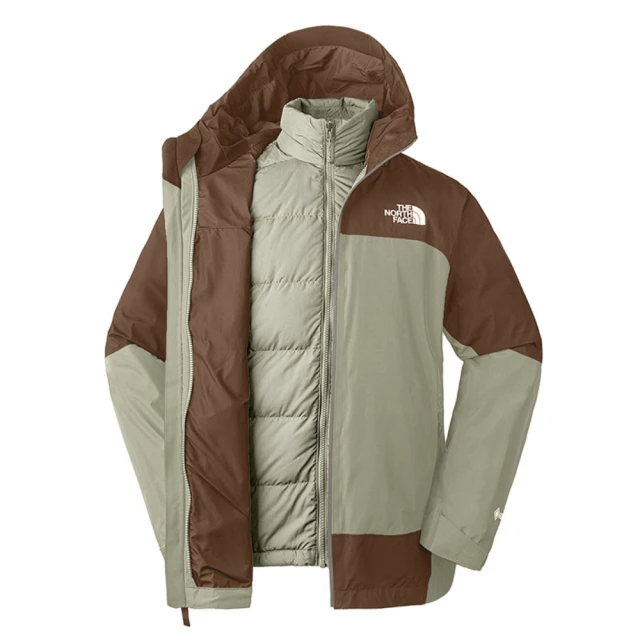 The North Face 北臉 外套 男款 運動連帽外套 衝鋒衣 三合一 防潑水 羽絨膽 M 茶綠 NF0A83RR5O3