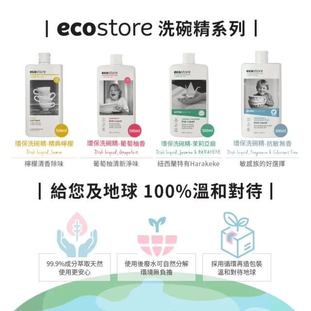 【ecostore 宜可誠】無毒環保超濃縮洗碗精-經典檸檬500ml(植萃/猶太潔食認證/無人工香精色素)