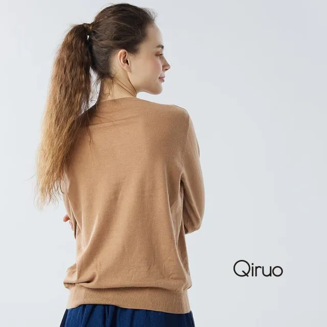 【Qiruo 奇若名品】秋冬專櫃針織長袖上衣0182A-80咖啡色小圓領百搭 