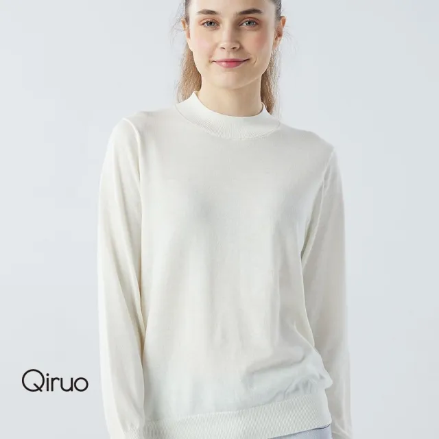 【Qiruo 奇若名品】秋冬專櫃針織長袖上衣0181A-01白色小立領百搭 