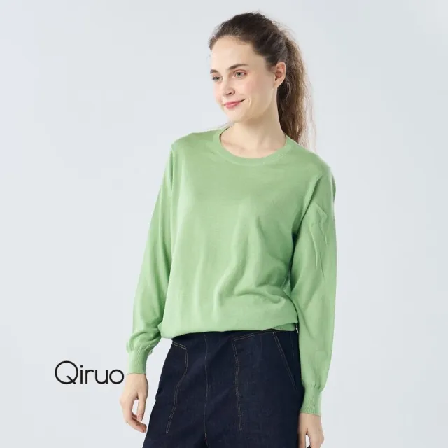 【Qiruo 奇若名品】秋冬專櫃針織長袖上衣0182A-70綠色小圓領百搭 