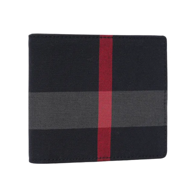 【BURBERRY 巴寶莉】大格紋帆布對開零錢袋短夾(海軍藍/灰色)