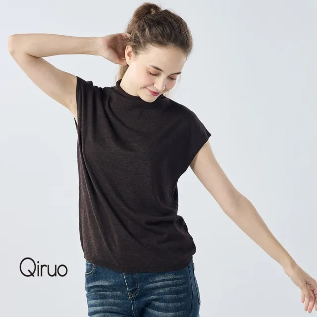 【Qiruo 奇若名品】秋冬專櫃針織短袖上衣0188A-80咖啡色小立領百搭(FF)