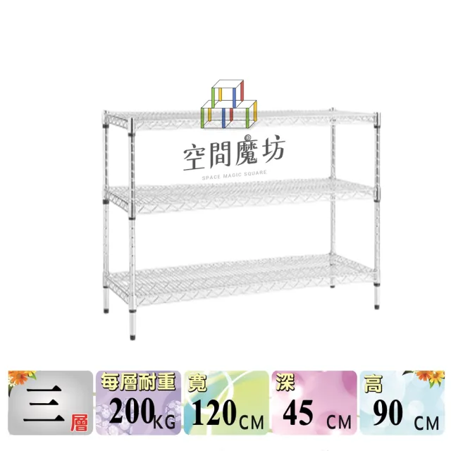 【空間魔坊】荷重耐重型三層鐵力士架 120x45x90高cm 12045(波浪架 鐵力士架 鐵架 收納 層架 置物架)