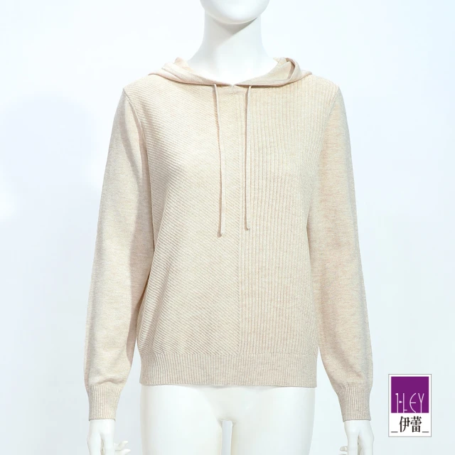 ILEY 伊蕾 交錯縷空燙鑽羊毛針織上衣(深咖；M-L；12