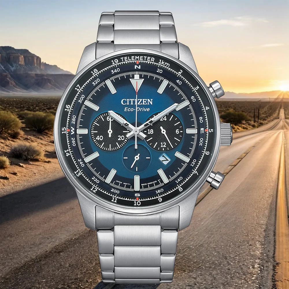【CITIZEN 星辰】賽車風格光動能三眼計時手錶 母親節 禮物 男錶(CA4500-91L)