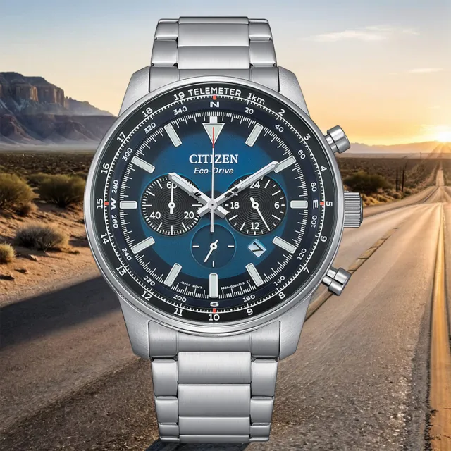 【CITIZEN 星辰】賽車風格光動能三眼計時手錶 母親節 禮物 男錶(CA4500-91L)
