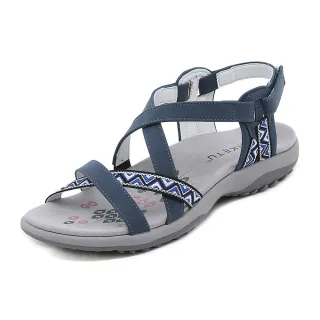 【MINE】交叉涼鞋 戶外涼鞋/舒適耐磨個性民族風交叉織帶設計休閒戶外涼鞋(藍)