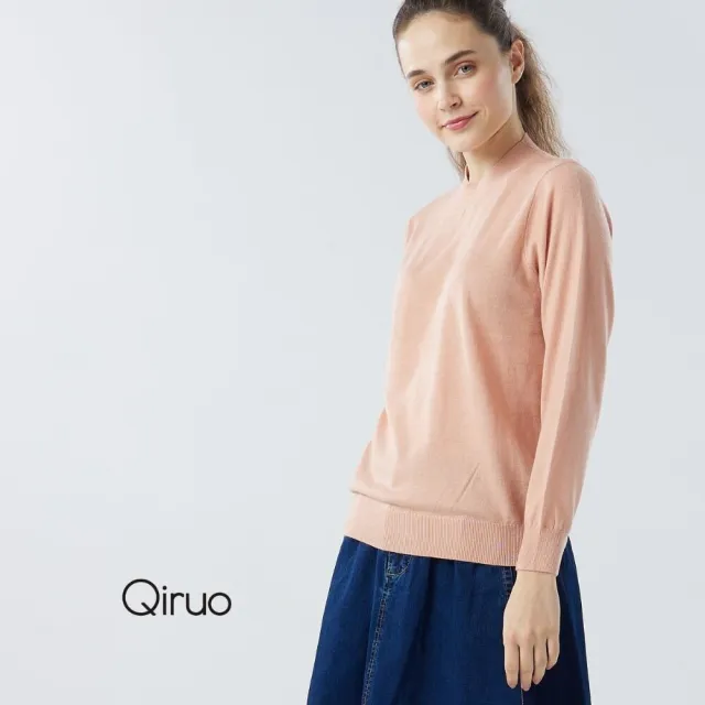 【Qiruo 奇若名品】秋冬專櫃針織長袖上衣0181A-91淺橘色小立領百搭(M-L)