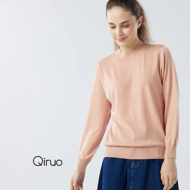 【Qiruo 奇若名品】秋冬專櫃針織長袖上衣0181A-91淺橘色小立領百搭(M-L)