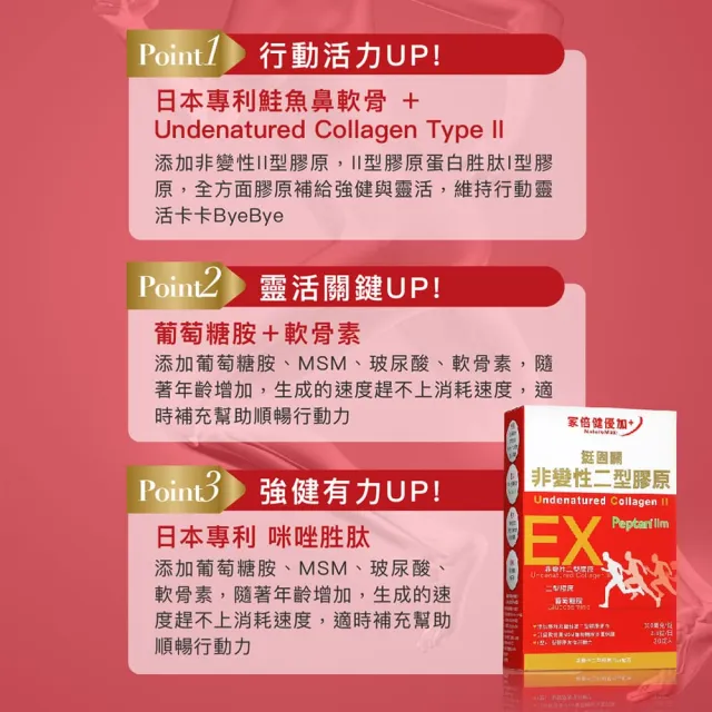【家倍健】挺固關日本非變性二型膠原蛋白x3盒(30錠/盒/UCII/葡萄糖胺/MSM//軟骨素/咪唑胜/膠原蛋白)