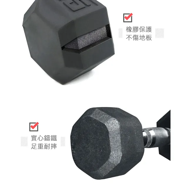 【Fitek】商用六角啞鈴35磅一對 單支重約15.8KG 可摔啞鈴(35LB啞鈴一對 六角包膠啞鈴 橡膠啞鈴)