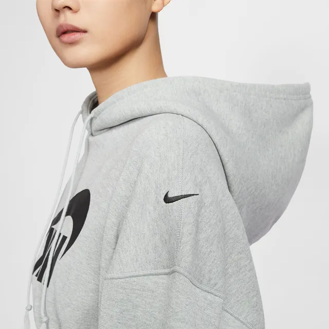【NIKE 耐吉】長袖上衣 女款 帽T 運動 短版 毛圈布 AS W NSW OS FLC CROP PO HDY DA 灰 FV7778-063(3S4031)