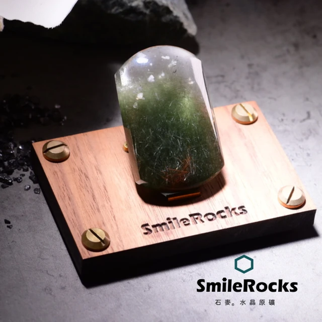 SmileRocks 石麥 石麥水晶原礦 收藏級綠髮晶無事牌No.040261089(SmilePad 6X9底板)