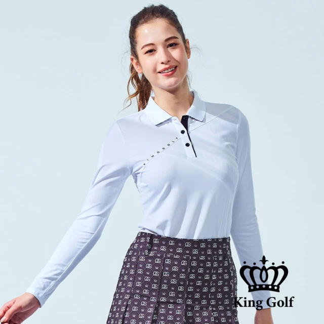 KING GOLF 門市新品-女款筆刷插畫印花立領拉鍊長袖上