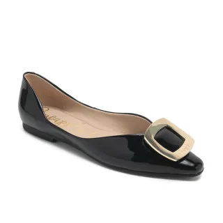 【Pineapple Outfitter】FAZEL 真皮方釦挖空平底鞋(黑色)