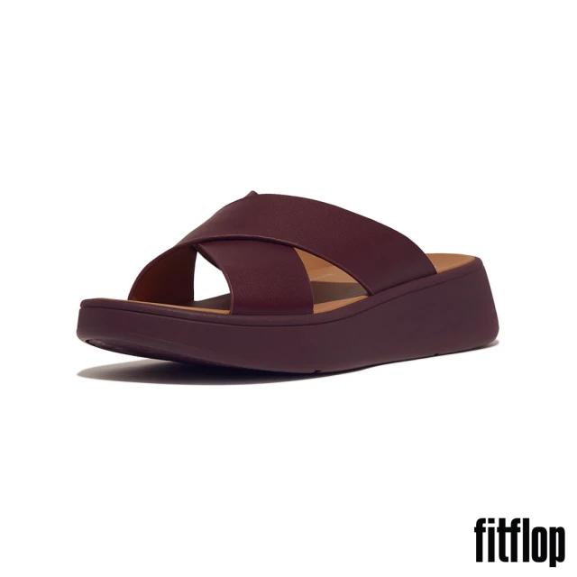 FitFlop F-MODE 簡約皮革交叉厚底涼鞋-女(紫酒紅色)