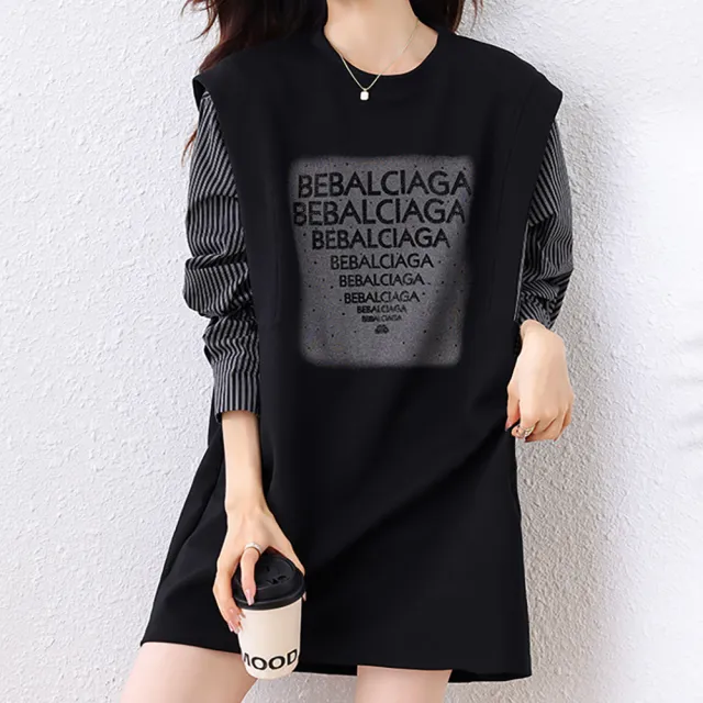 【麗質達人】7187黑色假二件洋裝-LY(M-4XL)