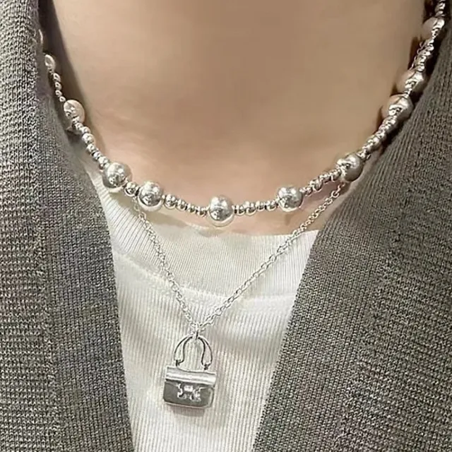 【米蘭精品】現貨+預購 925純銀項鍊包包吊墜(時尚O字鏈手提包鎖骨鏈女飾品74iu90)