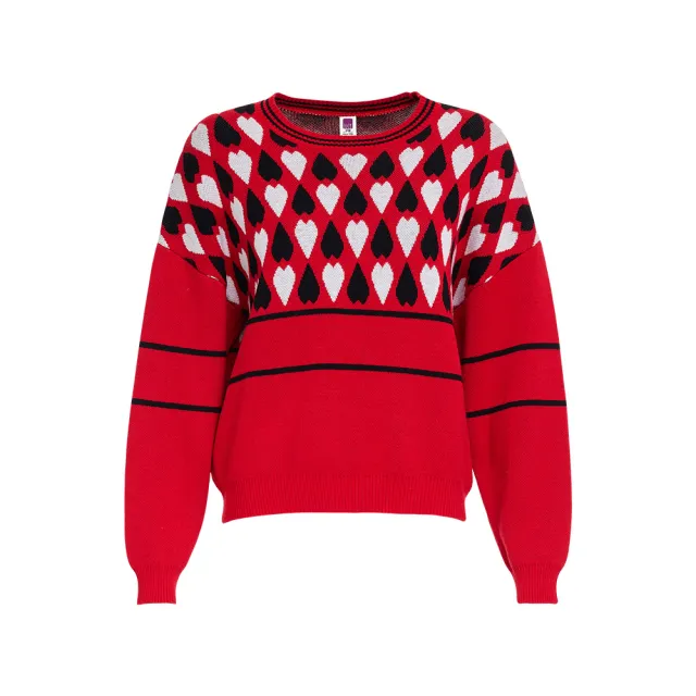 【ILEY 伊蕾】戀愛系雙色愛心羊毛針織上衣(紅；M-XL；1244465502)