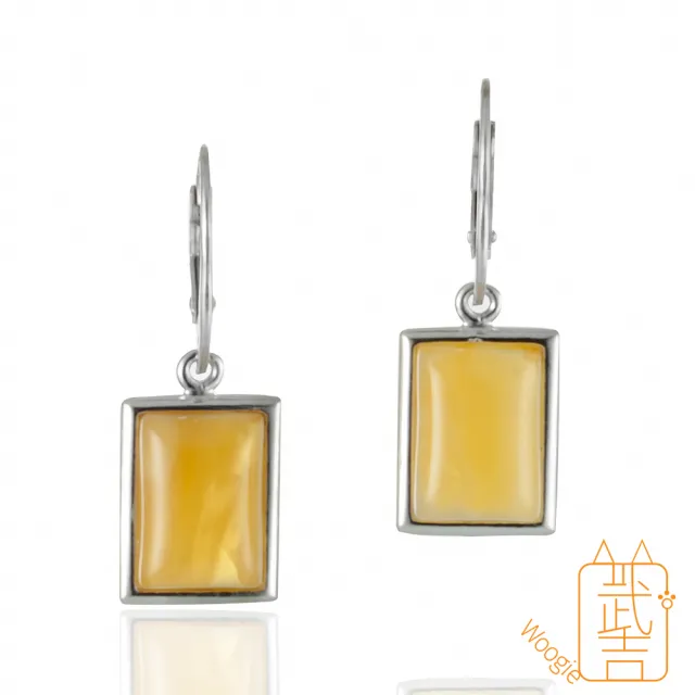 【Woogie武吉珠寶】琥珀蜜蠟設計師精品方形琥珀耳環(蜜蠟綠珀可選)
