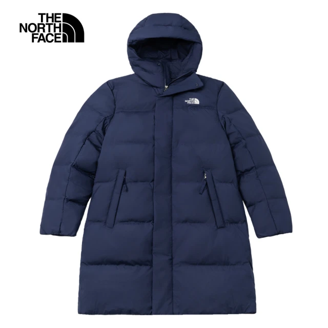 The North Face 北面男款藍色DWR防潑水連帽長版羽絨外套｜89Z48K2(600蓬鬆度)