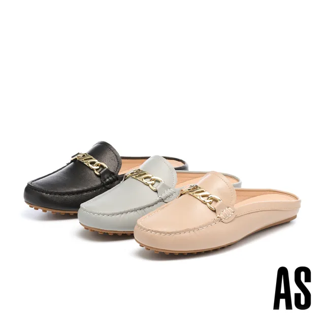 【AS 集團】別致質感鏈條羊皮低跟穆勒拖鞋(藍)