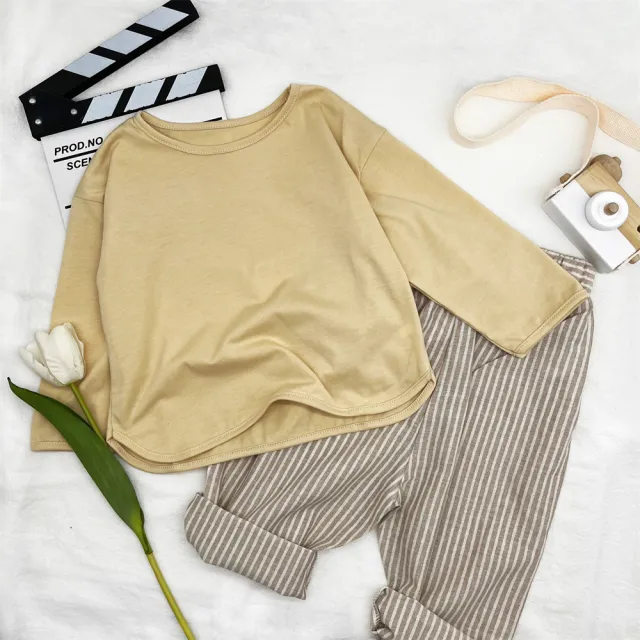 【安朵童舖】現貨韓版兒童薄款寬鬆七分袖上衣女童素色七分袖T恤男童內搭長袖上衣童裝(24/032)