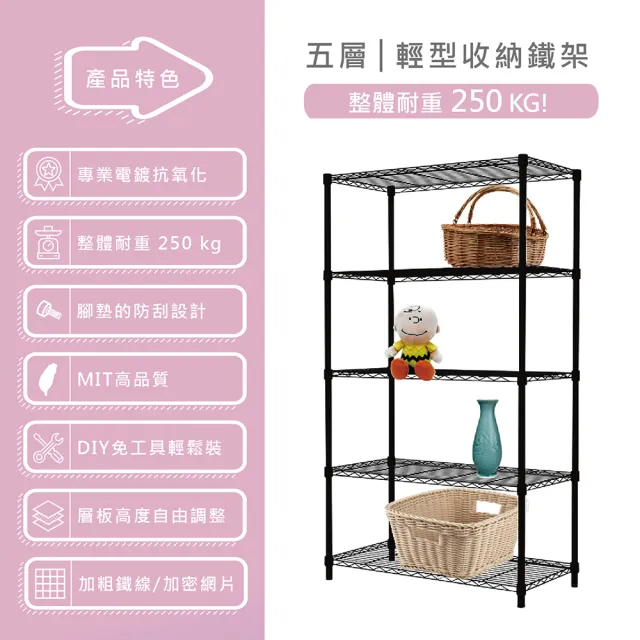 【KIWISH】鐵架MIT輕型五層架90x35x210cm-雙色(鐵架/收納架/層架/置物架/置物層架/廚房架/鐵力士架)