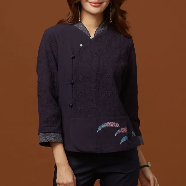 【古典美】古典美08056 刺繡手繪斜襟上衣(茶禪服/中國風/國服/漢服/手染服/棉麻/亞麻/天然纖維)