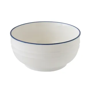 【Just Home】簡約純白藍邊陶瓷6吋麵碗(可微波 麵碗 丼飯碗 湯碗 碗盤)
