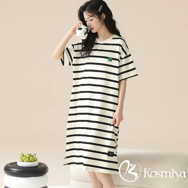 【Kosmiya】買一送一 悠然夢境棉質睡裙/女睡衣/睡裙/居家服/居家睡衣/連身洋裝/洋裝(2色可選/均碼/加大碼)