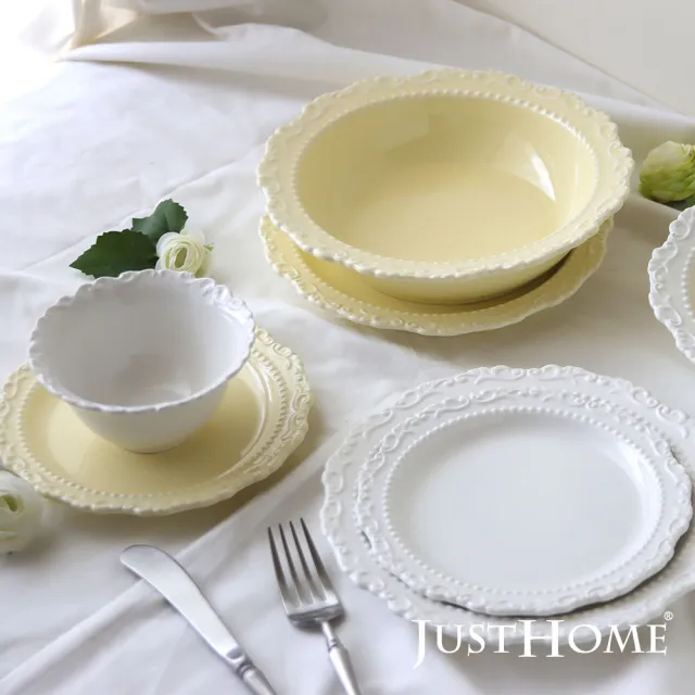 【Just Home】浪漫浮雕陶瓷4.7吋碗6件組-兩色可選(飯碗 碗 碗盤 點心碗 湯碗 可微波)