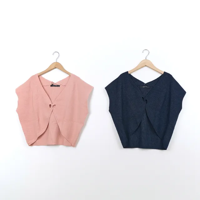 【MASTINA】V領交叉短袖針織衫(藍 粉/魅力商品)