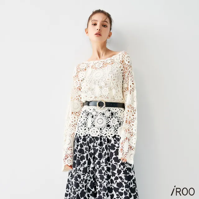 【iROO】復古手勾花卉針織上衣