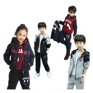 【安朵童舖】現貨韓版兒童薄款連帽長袖套裝兩件組女童加絨連帽套裝三件組中大童套裝休閒運動套裝(046)