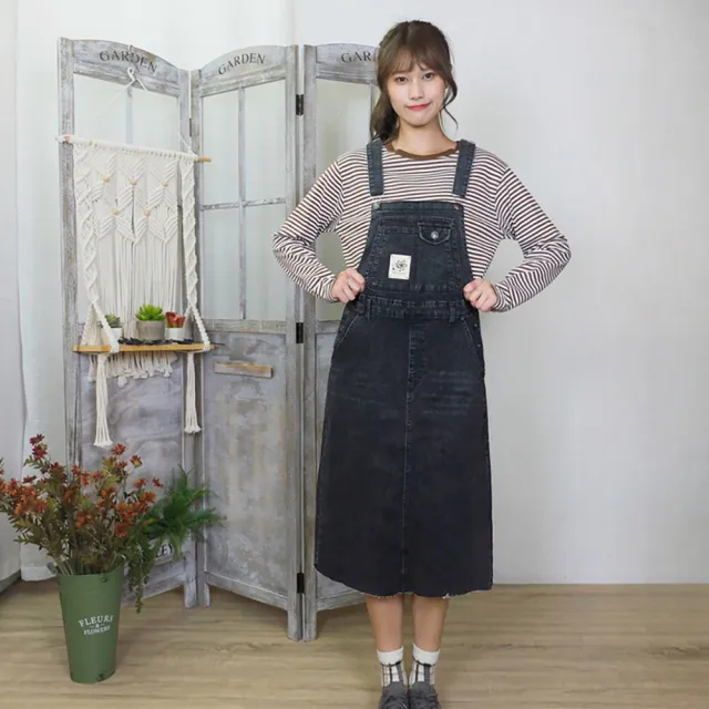 【Hana Mokuba】花木馬日系女裝休閒毛邊水洗感牛仔吊帶裙(吊帶裙)