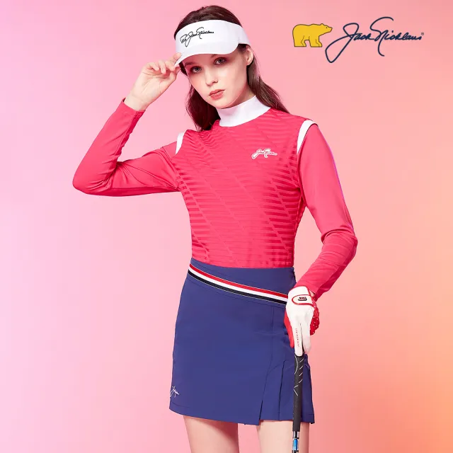 【Jack Nicklaus 金熊】GOLF女款抗UV吸濕排汗彈性POLO衫/高爾夫球衫(桃紅色)