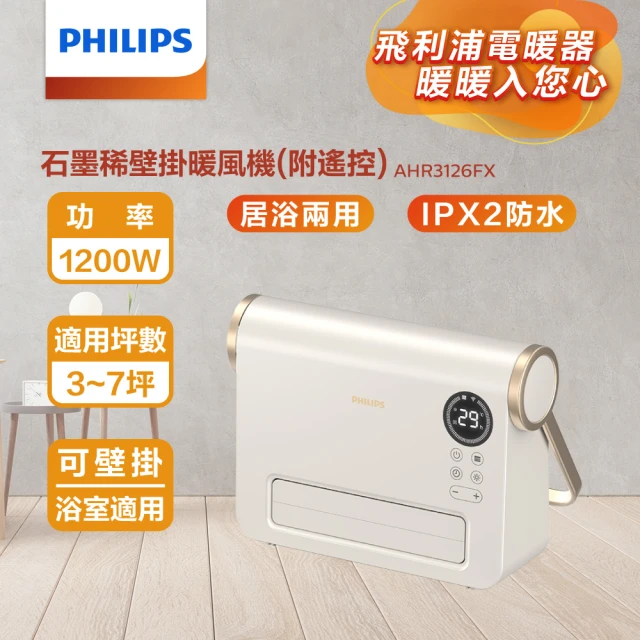 Philips 飛利浦 石磨烯壁掛暖風機/陶磁電暖器-可遙控(AHR3126FX)