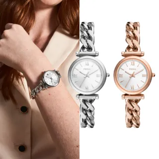 【FOSSIL 官方旗艦館】Carlie系列 羅馬時刻手鍊式女錶 不鏽鋼錶帶指針手錶 28MM(多色可選)