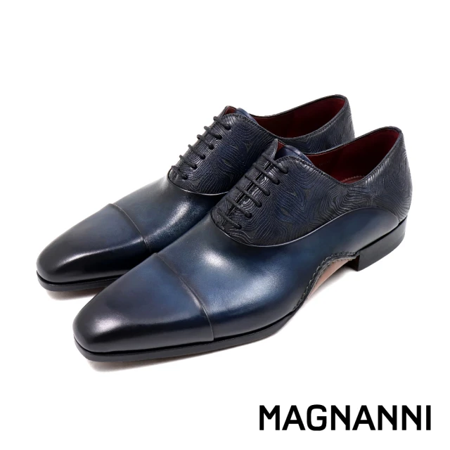 MAGNANNI 西班牙手工水波紋拼接造型牛津鞋 藍色(25669-NAVY)