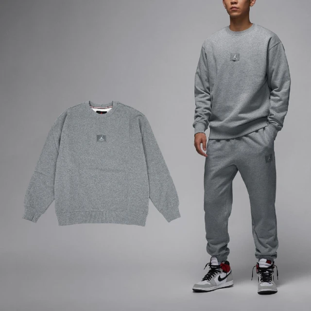 NIKE 耐吉 長袖 Jordan Flight Fleece 灰 落肩 寬鬆 絨面 喬丹 大學T 衛衣(FV7260-091)