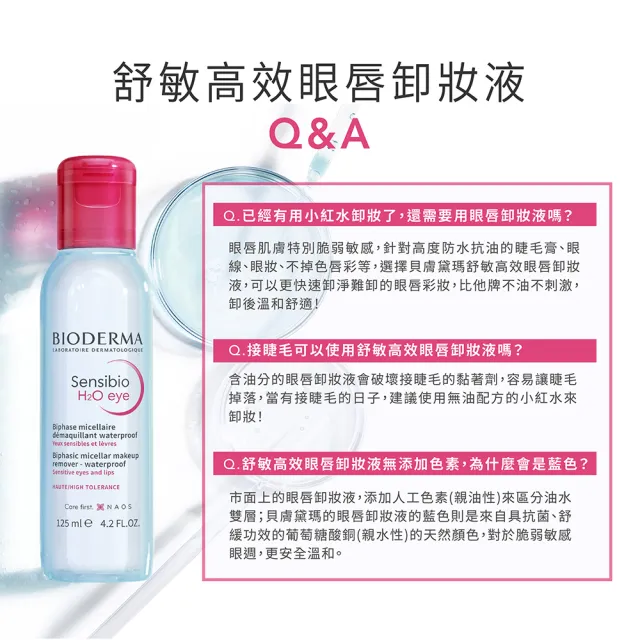 【BIODERMA 貝膚黛瑪 官方直營】舒敏高效眼唇卸妝液125ml(3入組)