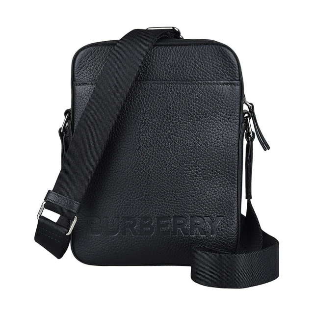 BURBERRY 巴寶莉 BURBERRY Thornton烙印LOGO拉鍊牛皮斜背方包(黑)