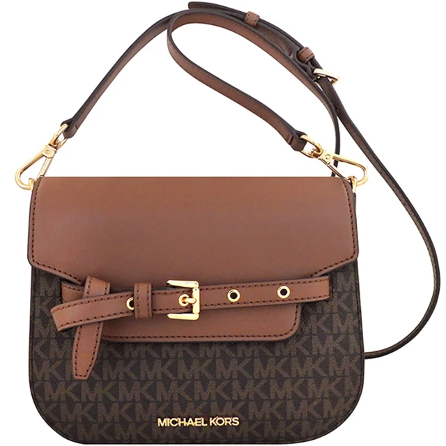 Michael Kors Emilia LOGO PVC綁結釦飾斜背包(巧克力色)