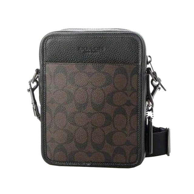 COACH 男士人氣款黑X咖啡c logo皮革斜背郵差包(CC009 QBAE4)