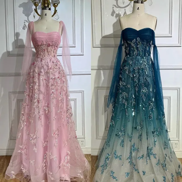 【女神婚紗禮服】輕奢優雅女伶飄紗肩帶串珠雕花A字晚禮服LA72520仙女粉(婚宴派對晚會 拉鍊款晚禮服)