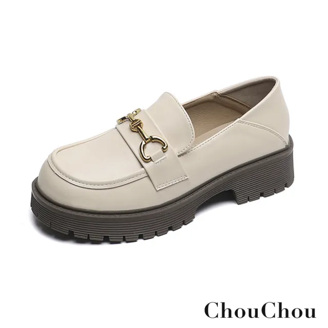 【ChouChou】時尚馬銜扣增高樂福鞋-黑/杏 CH2003(大尺碼女鞋/厚底樂福鞋/厚底鞋/小皮鞋/面試鞋)